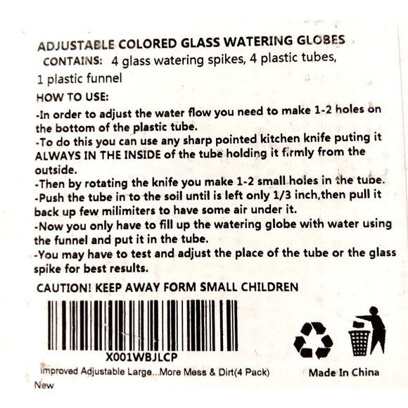Globes - Aqua Plant Watering Globes Large 4pc Set  Self Watering Insert Spikes - Picture 7 of 8